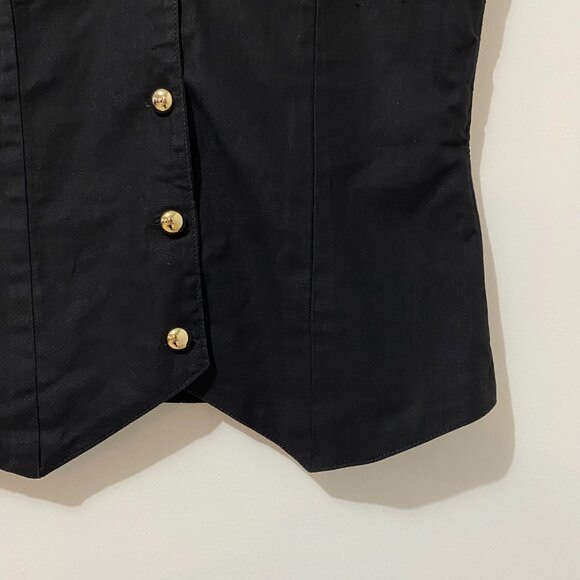 Vintage 90s Black Vest Top with Cutouts and Large Gold Buttons Minimalist Linen - Picture 4 of 7